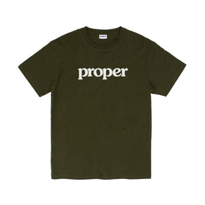 Proper Flock Logo T-shirt - Milltary Green/White
