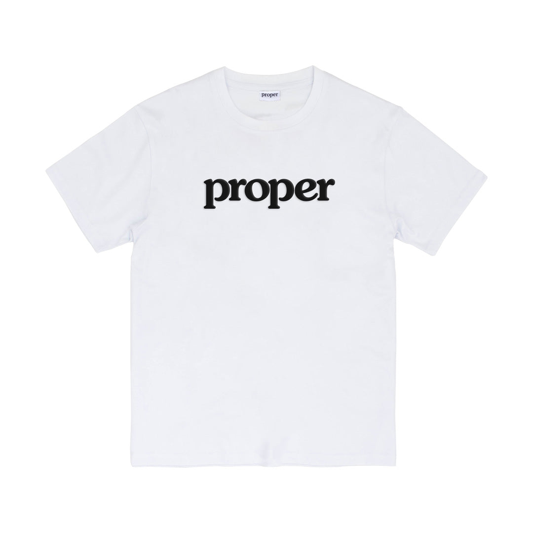 Proper Flock Logo T-shirt - White/Black